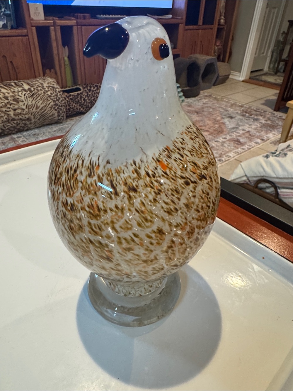 Bird Glass Vintage Speckled Pigeon Hawk White Brown Orange